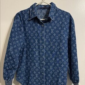Stylish Blue Monogram Button Down Shirt